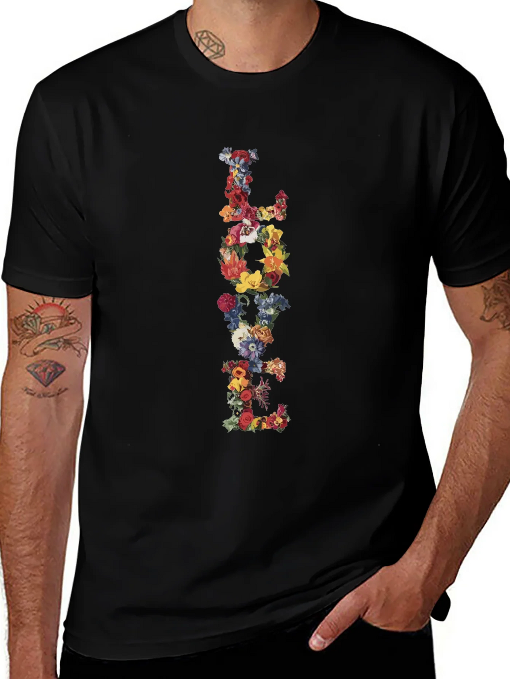 Floral LOVE Black T-Shirt Graphic Tee product image 1