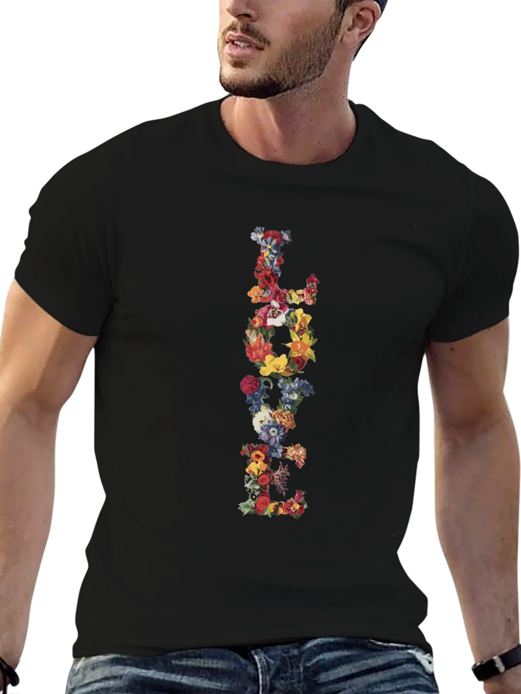 Floral LOVE Black T-Shirt Graphic Tee product image 6