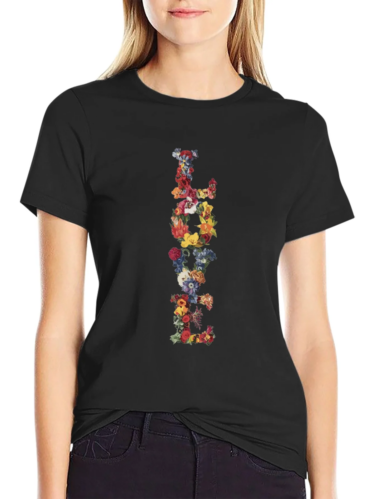 Floral LOVE Black T-Shirt Graphic Tee product image 2