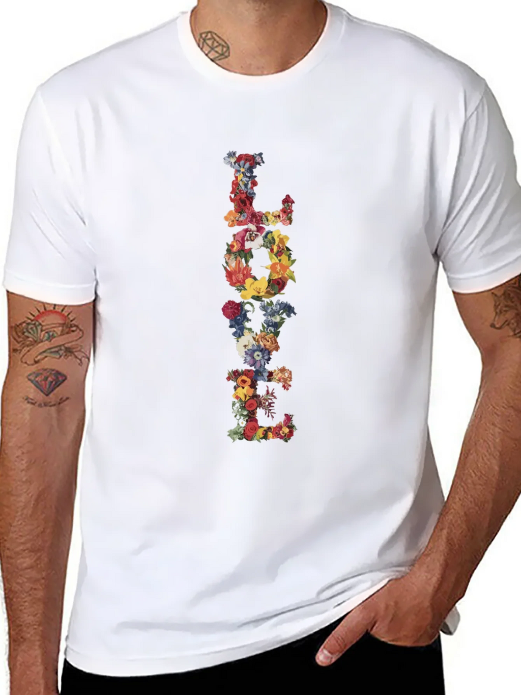 Floral LOVE Black T-Shirt Graphic Tee product image 7
