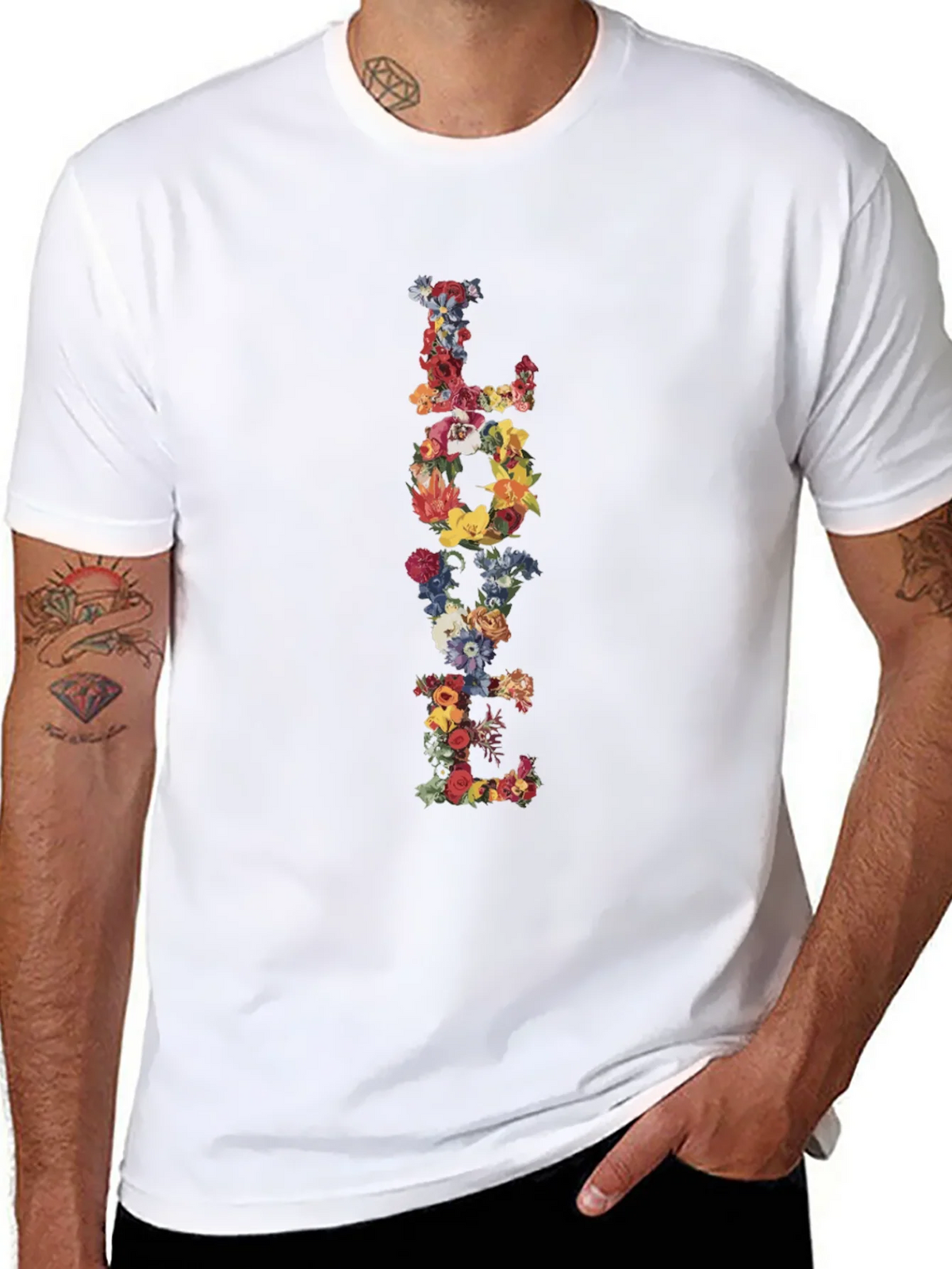 Floral LOVE Black T-Shirt Graphic Tee product image 7