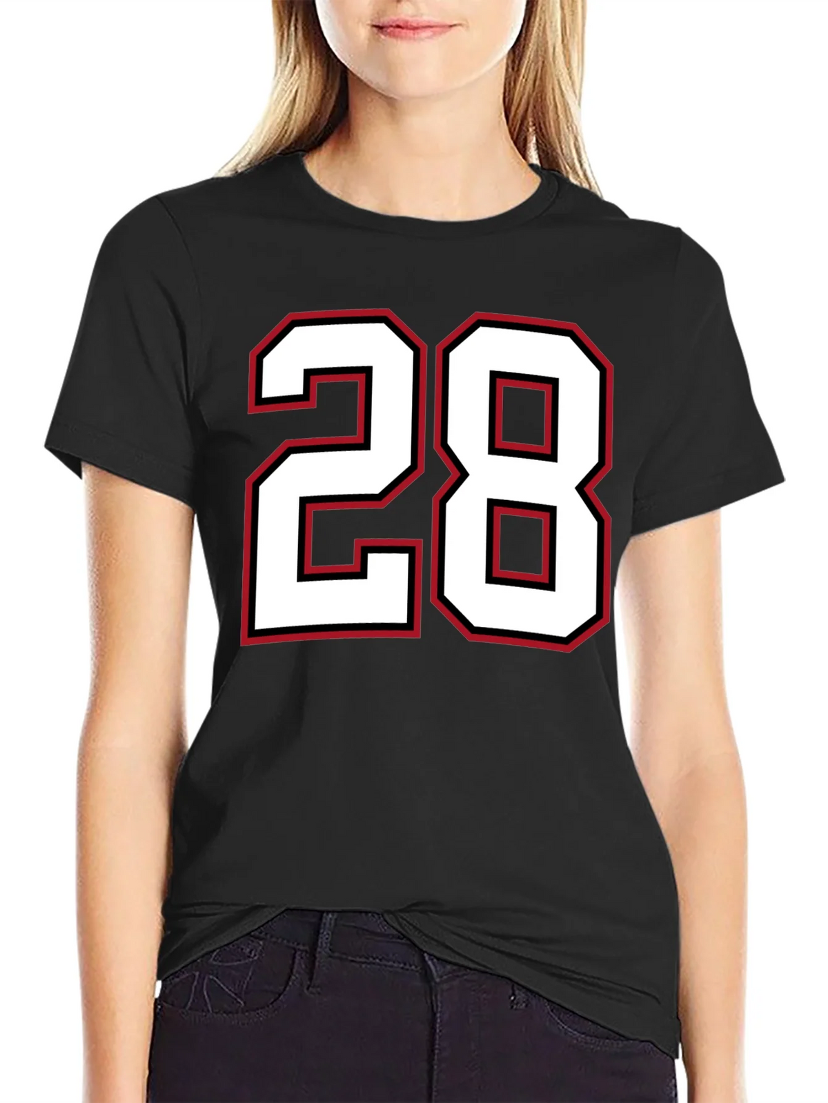 Black T-Shirt with Number 28 Graphic product image 1