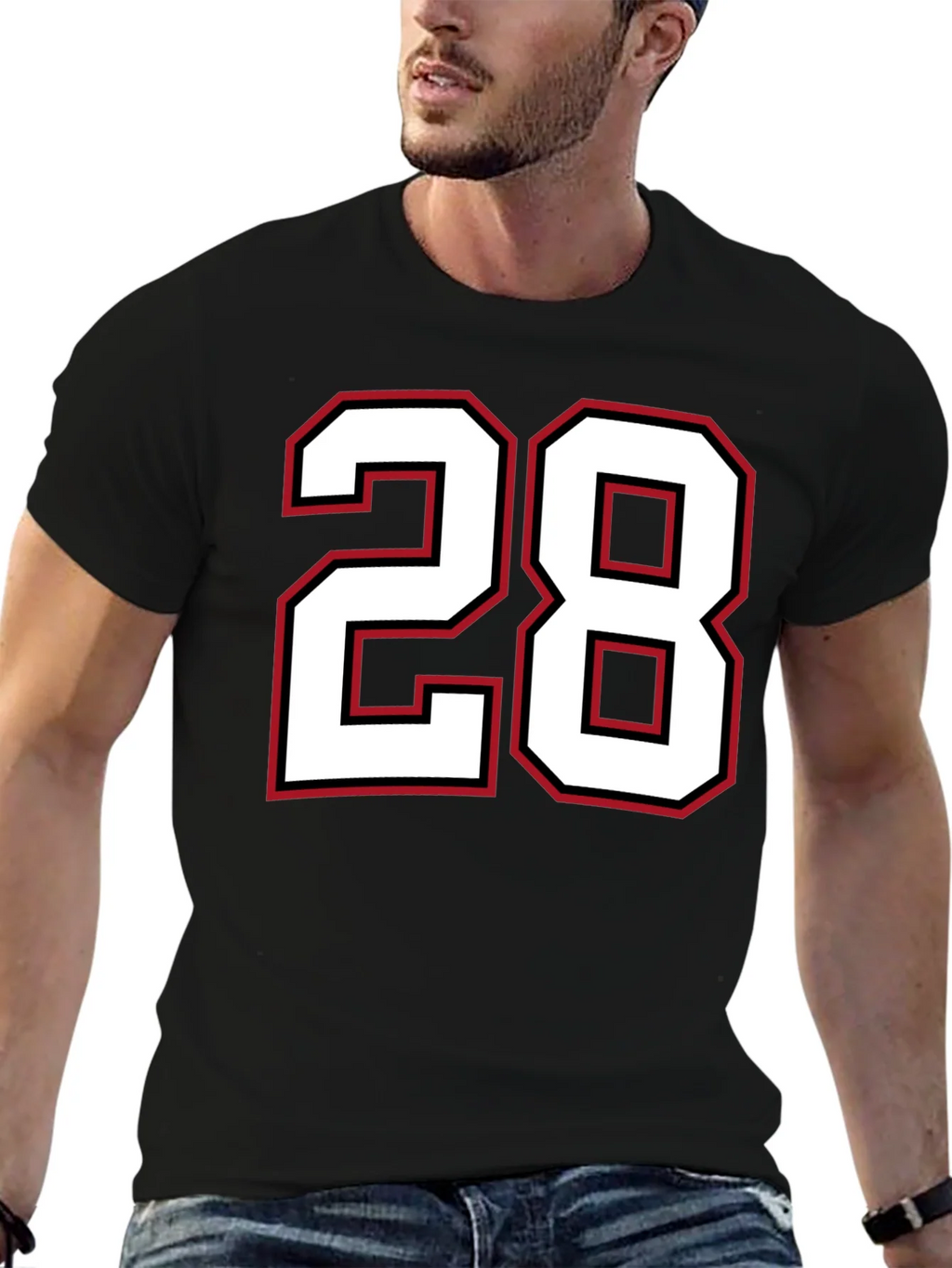Black T-Shirt with Number 28 Graphic product image 4