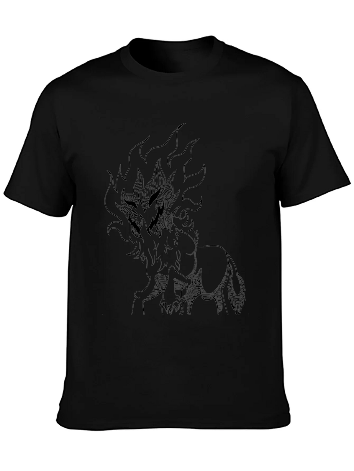 Black T-Shirt with Fiery Wolf Design product image 3