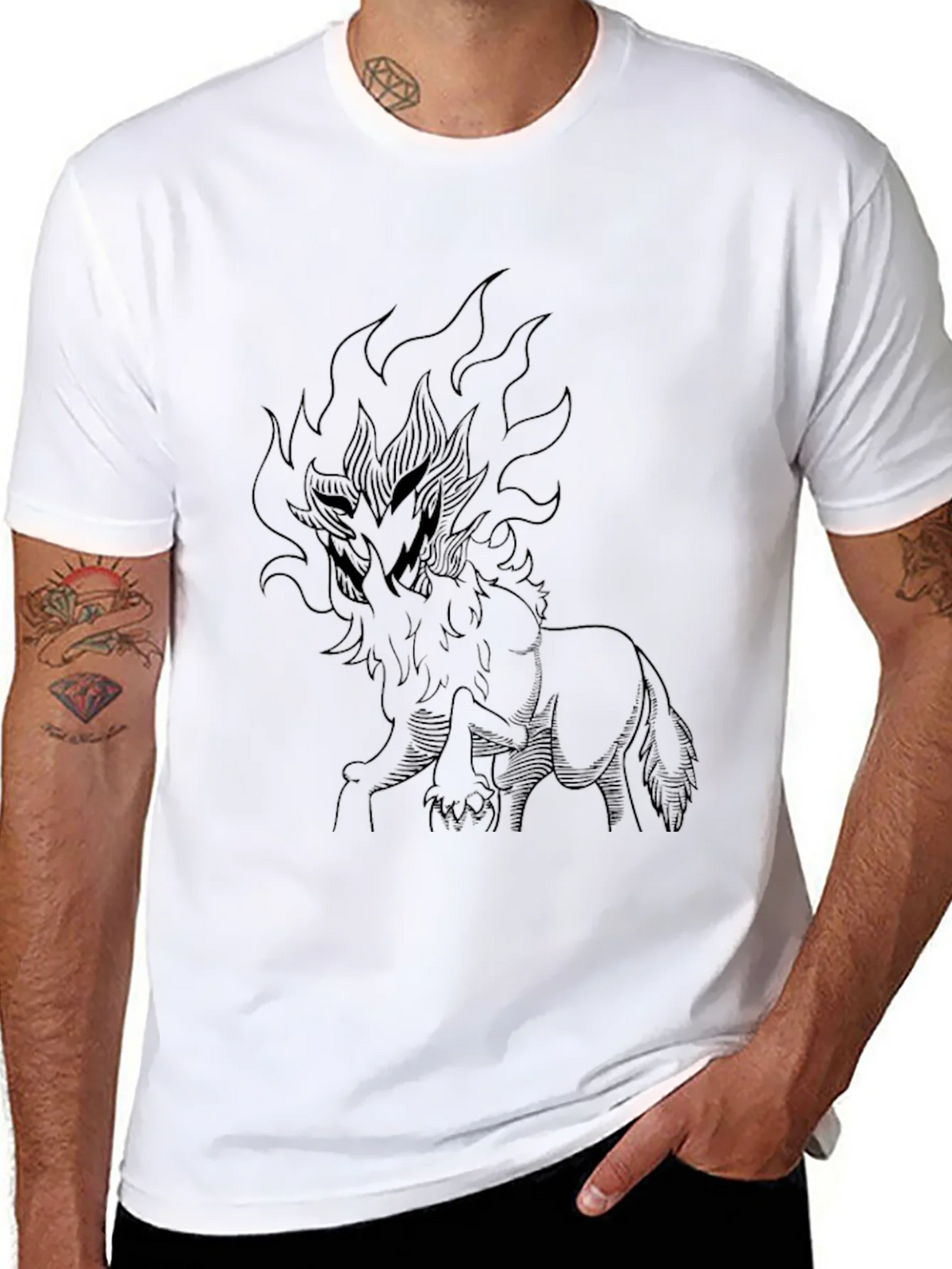 Black T-Shirt with Fiery Wolf Design product image 7