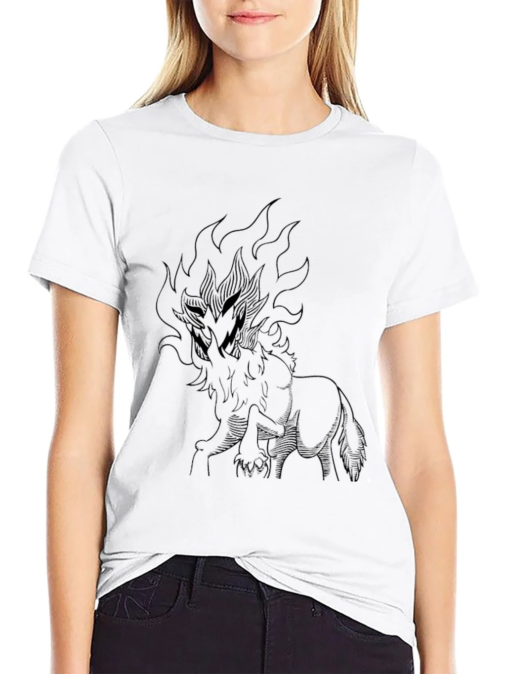 Black T-Shirt with Fiery Wolf Design product image 8