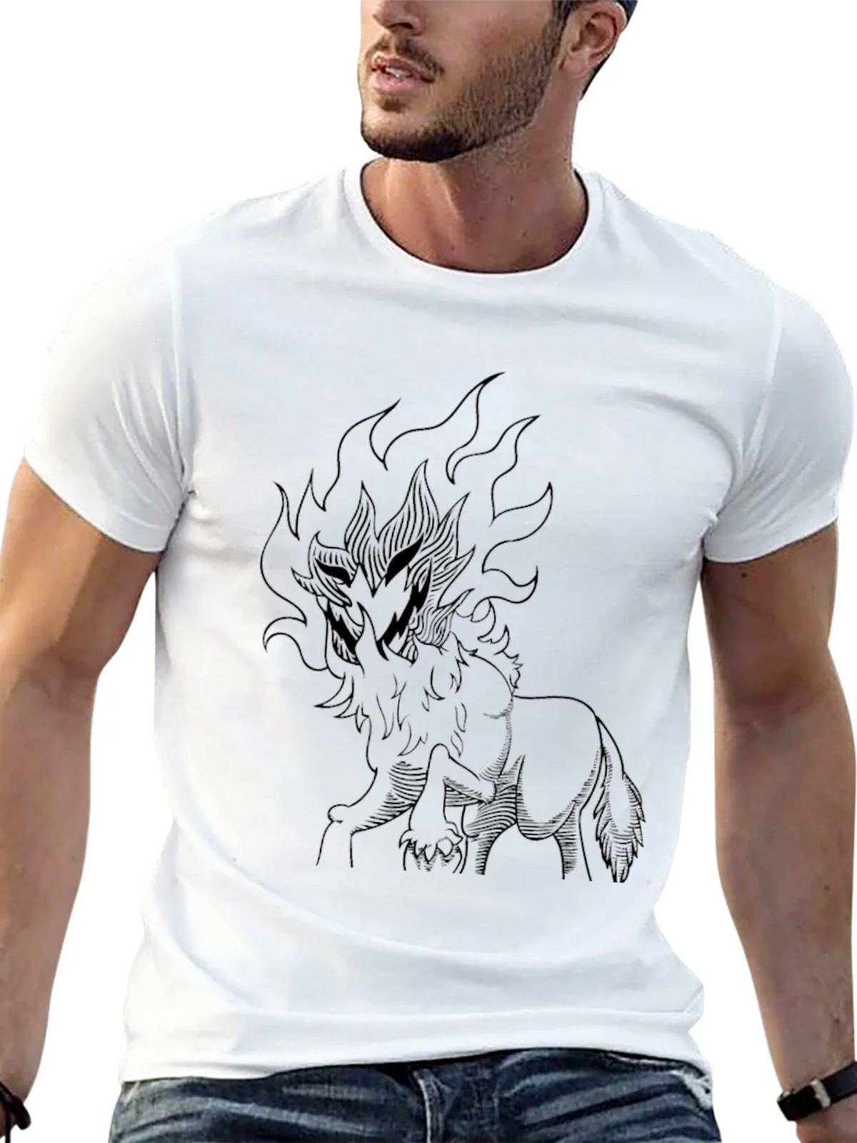 Black T-Shirt with Fiery Wolf Design product image 12