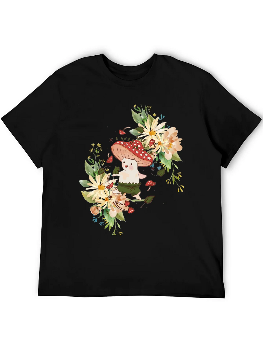Mushroom & Floral Graphic Black Tee product image 5