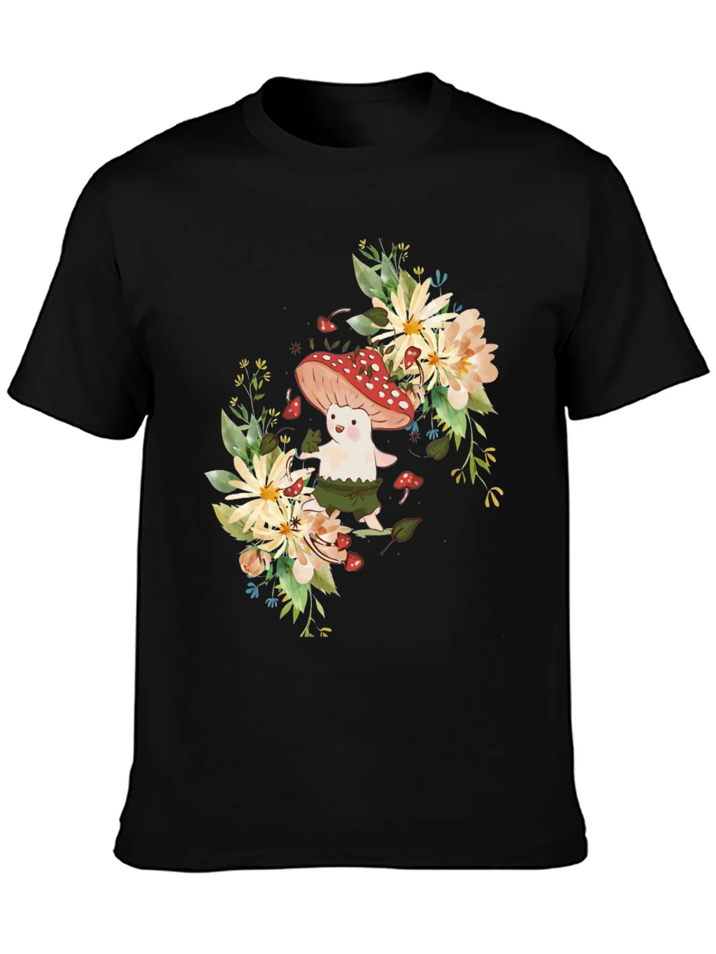 Mushroom & Floral Graphic Black Tee product image 3