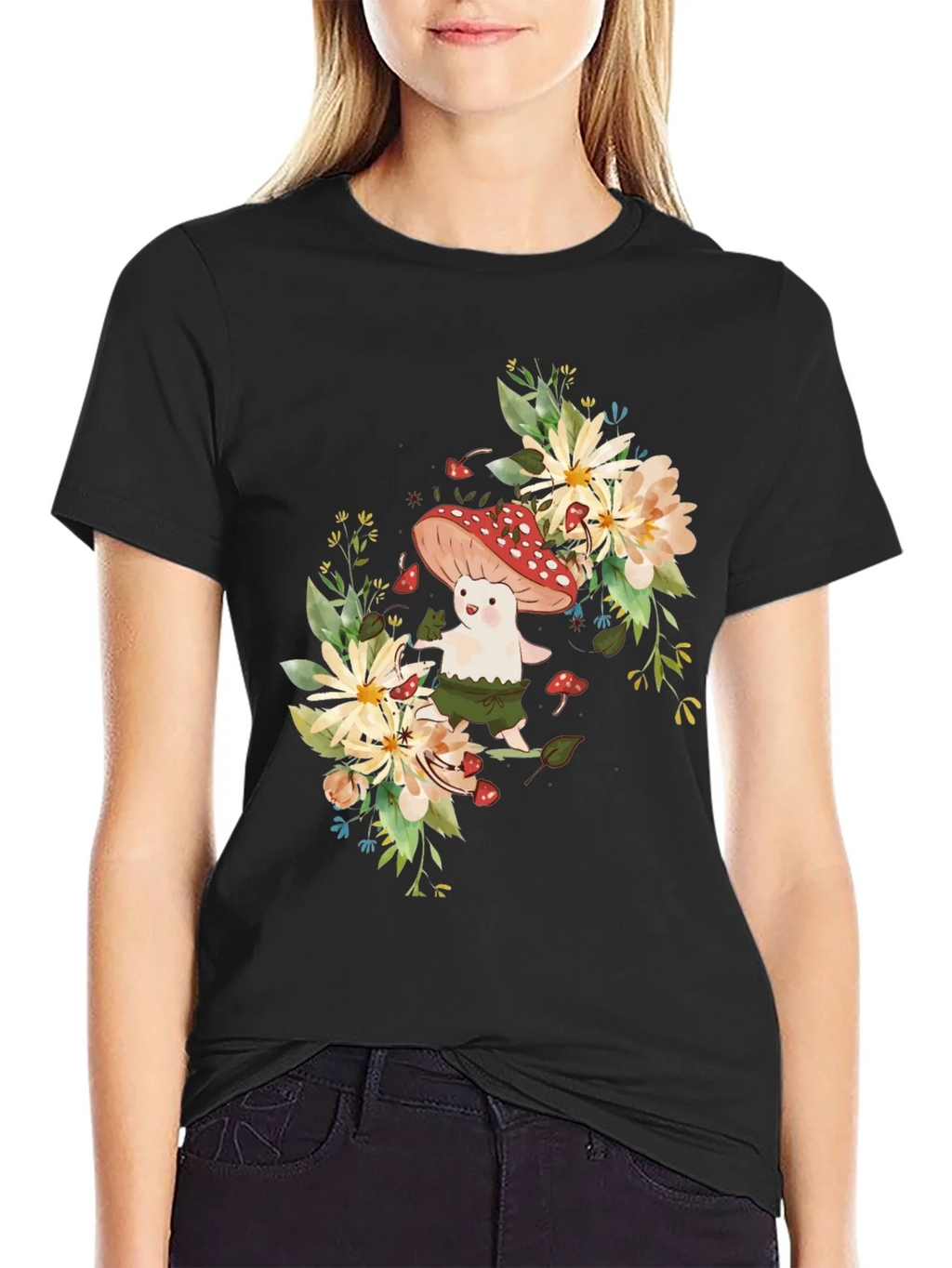 Mushroom & Floral Graphic Black Tee product image 2