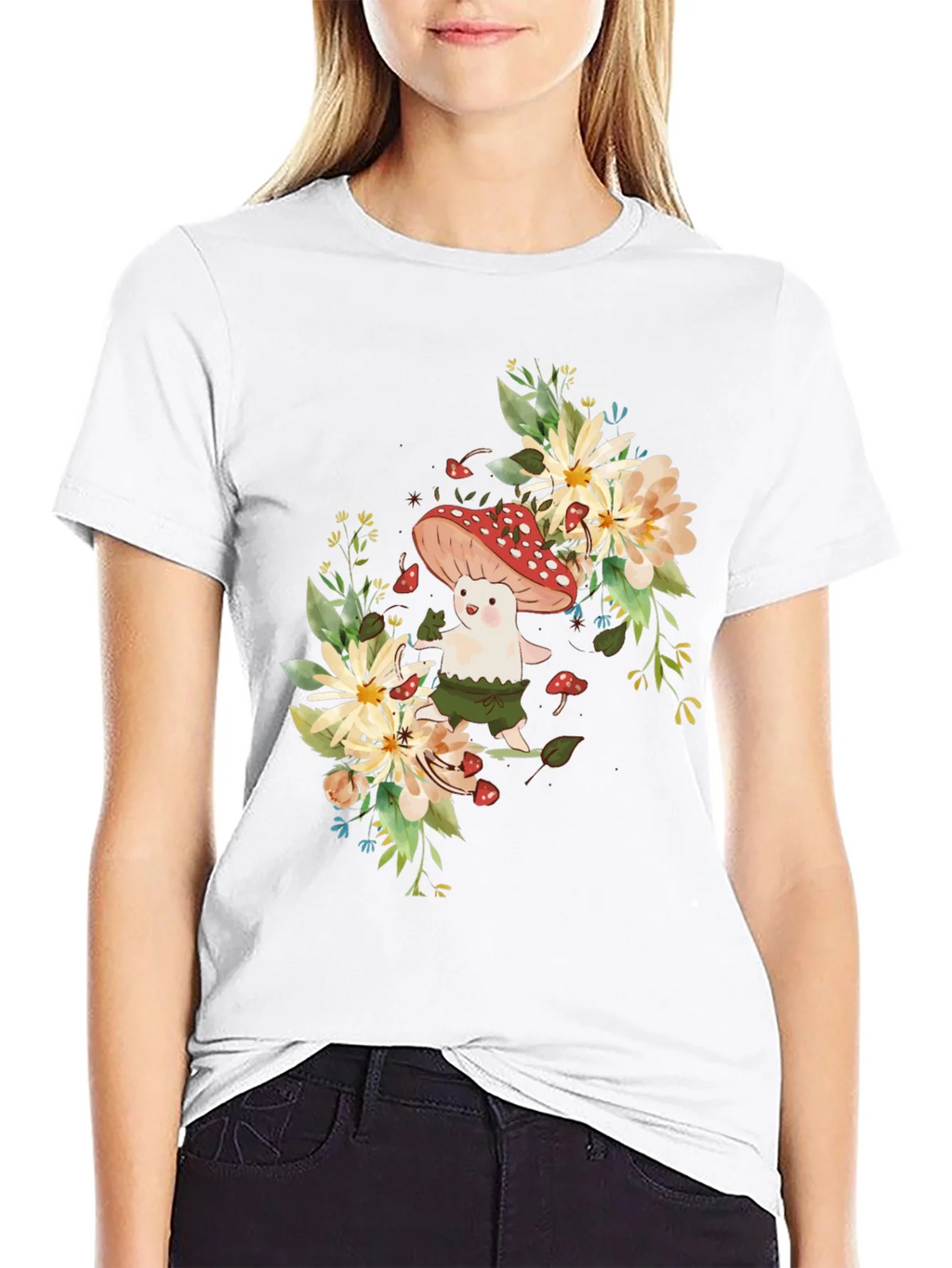 Mushroom & Floral Graphic Black Tee product image 8