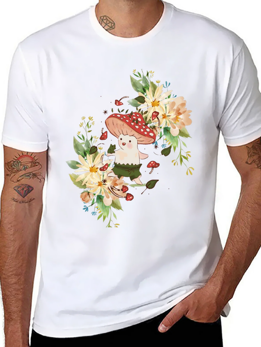Mushroom & Floral Graphic Black Tee product image 7