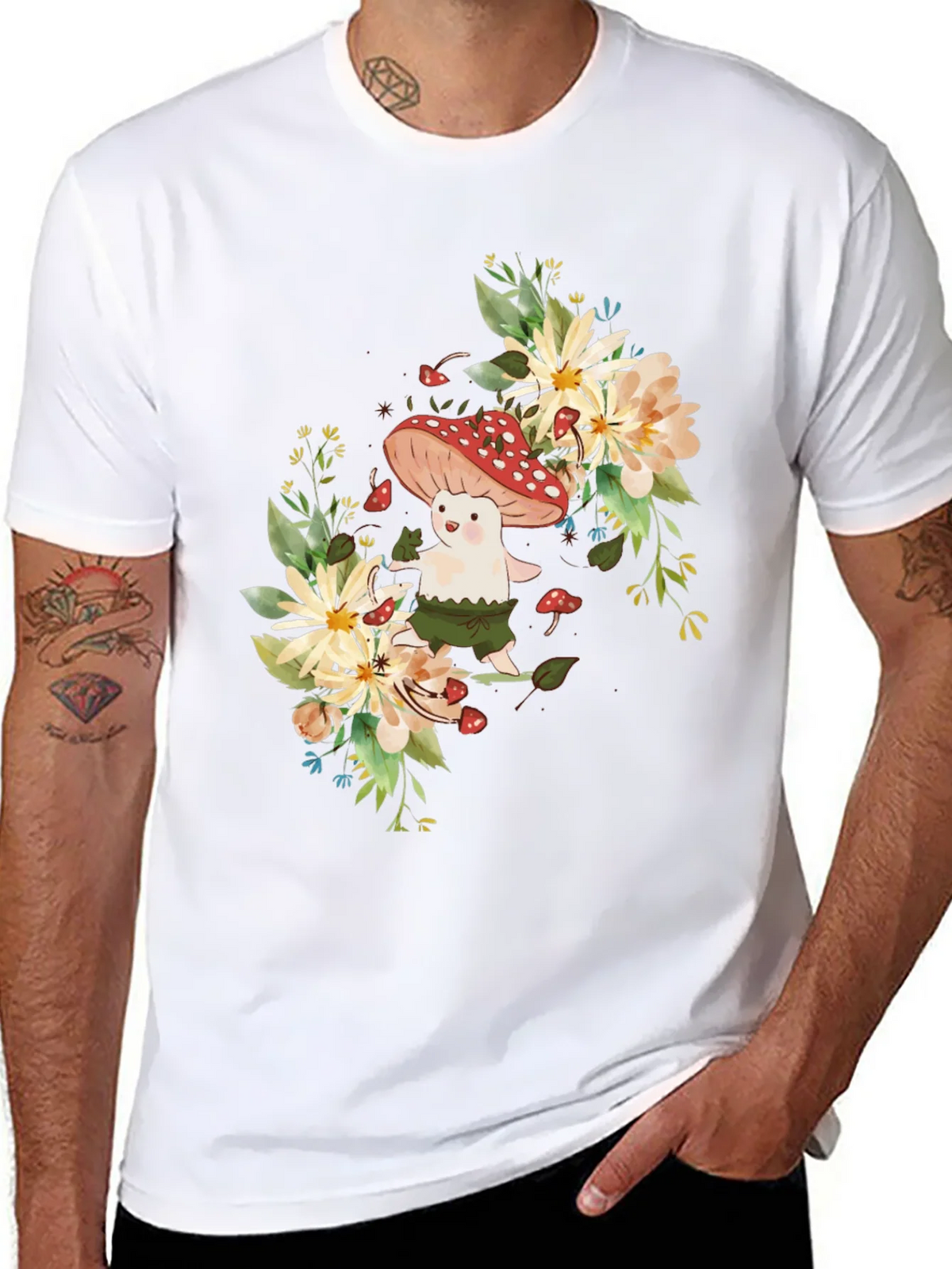 Mushroom & Floral Graphic Black Tee product image 7