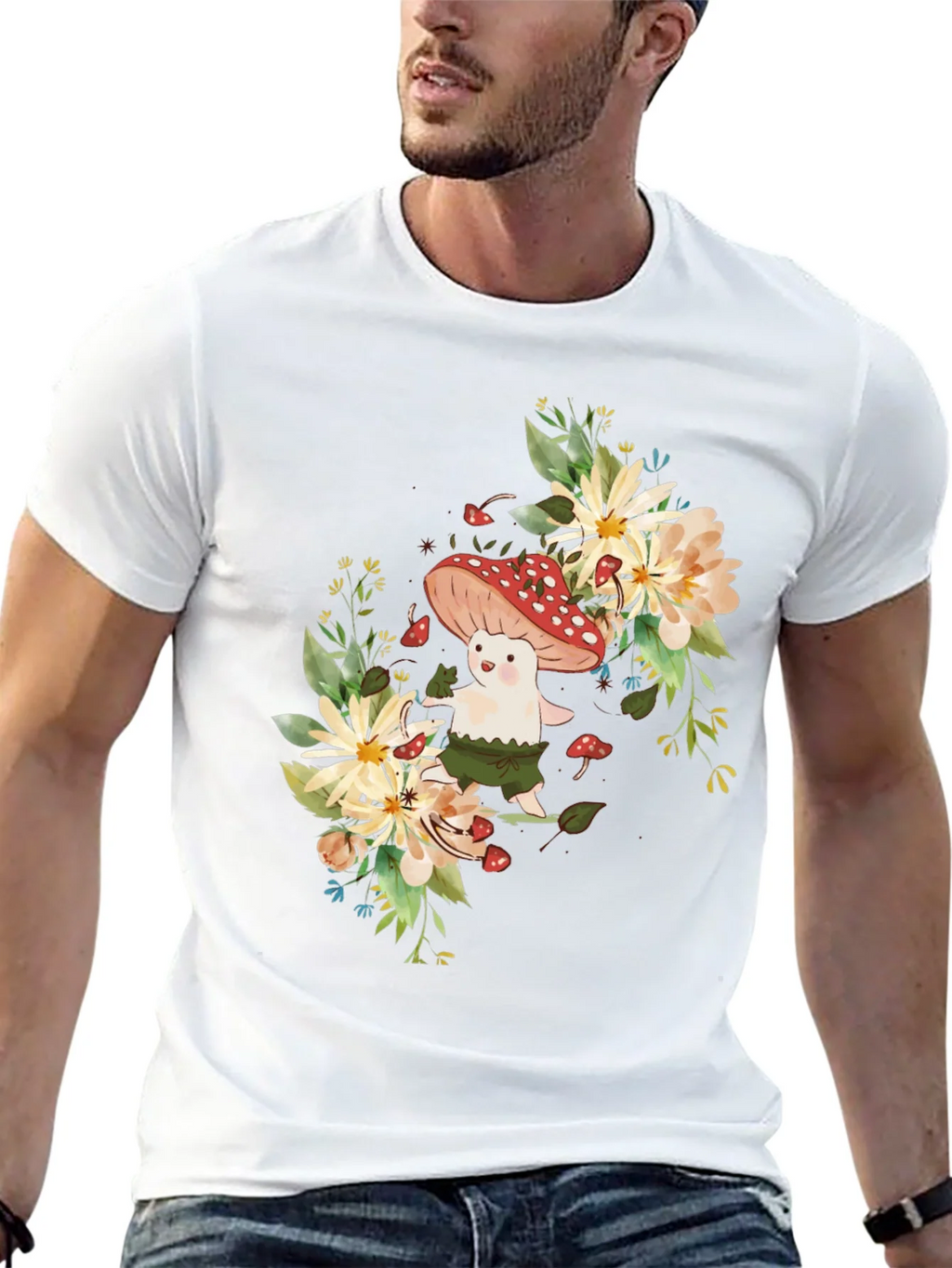 Mushroom & Floral Graphic Black Tee product image 11