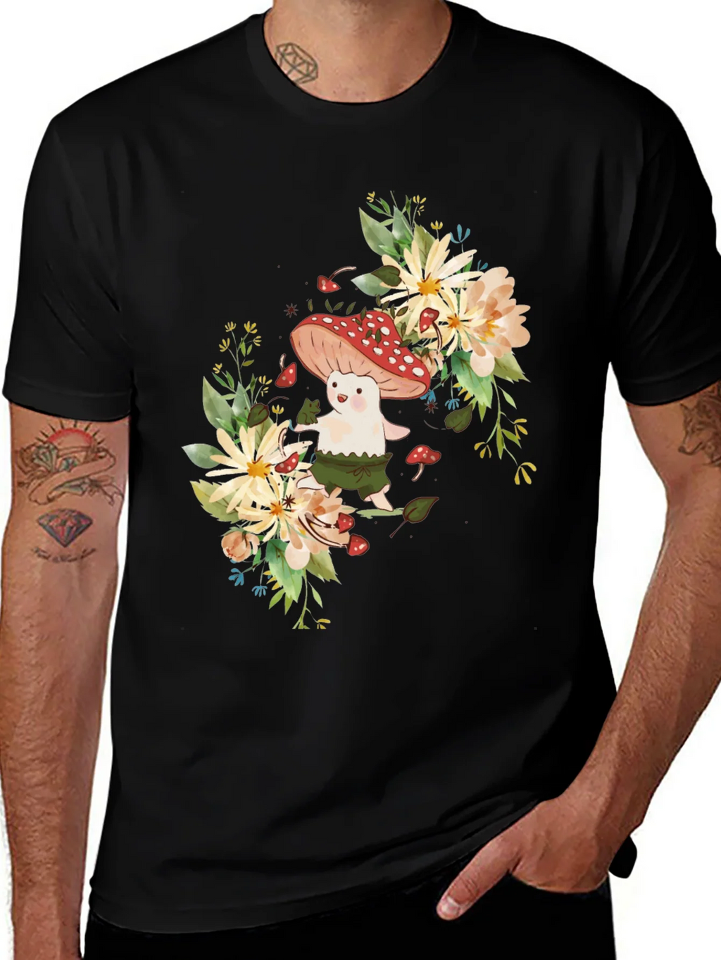Mushroom & Floral Graphic Black Tee product image 1