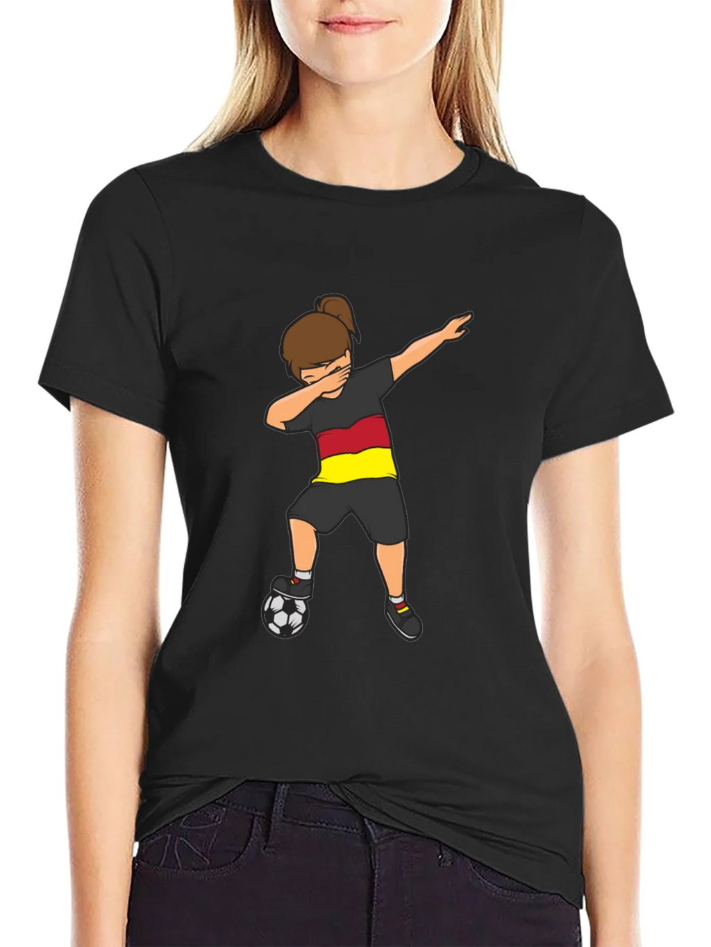 Germany Soccer Dabbing Girl Black T-Shirt product image 2