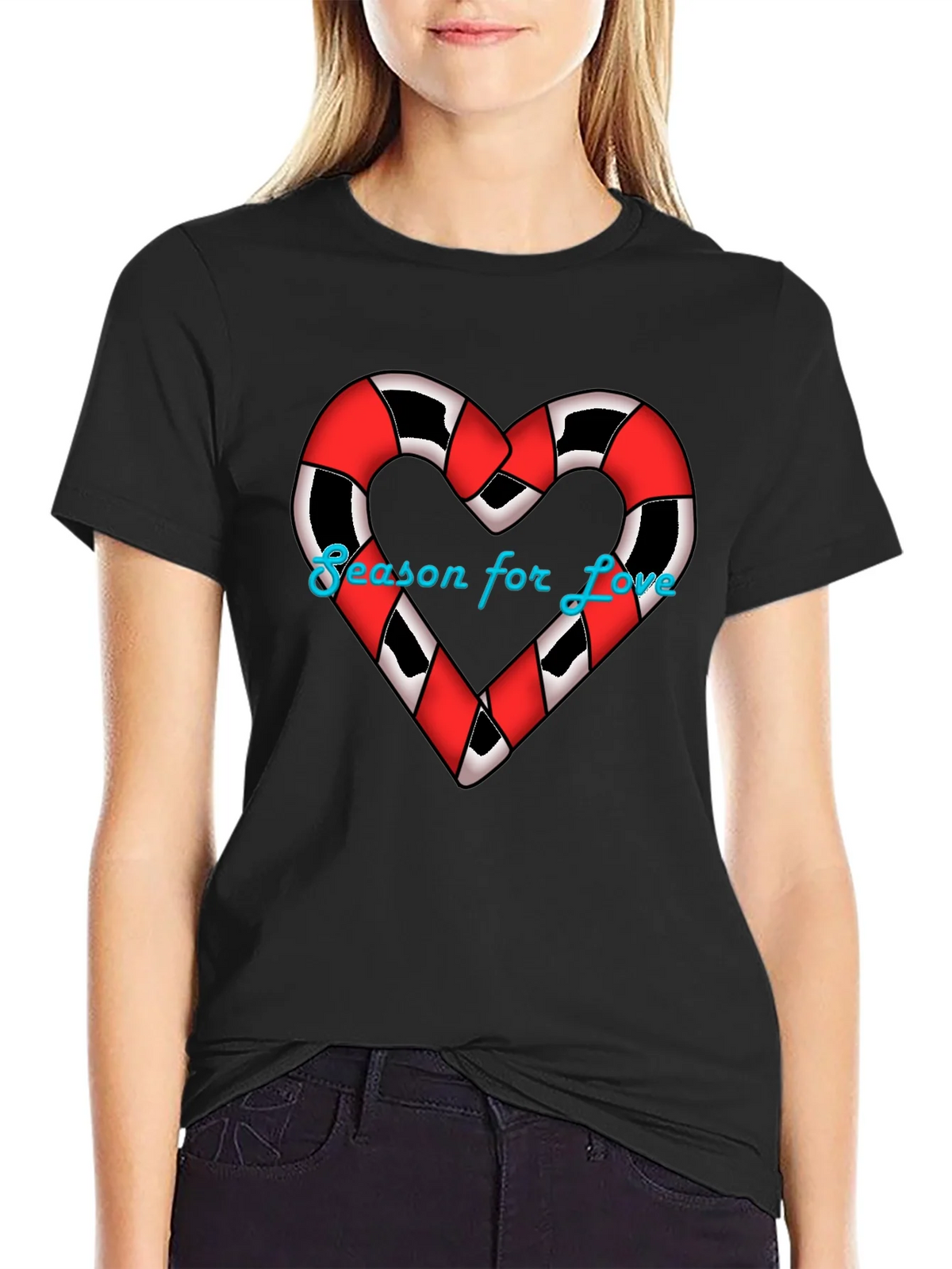 Season for Love T-Shirt Heart Candy Cane Graphic Tee product image 2