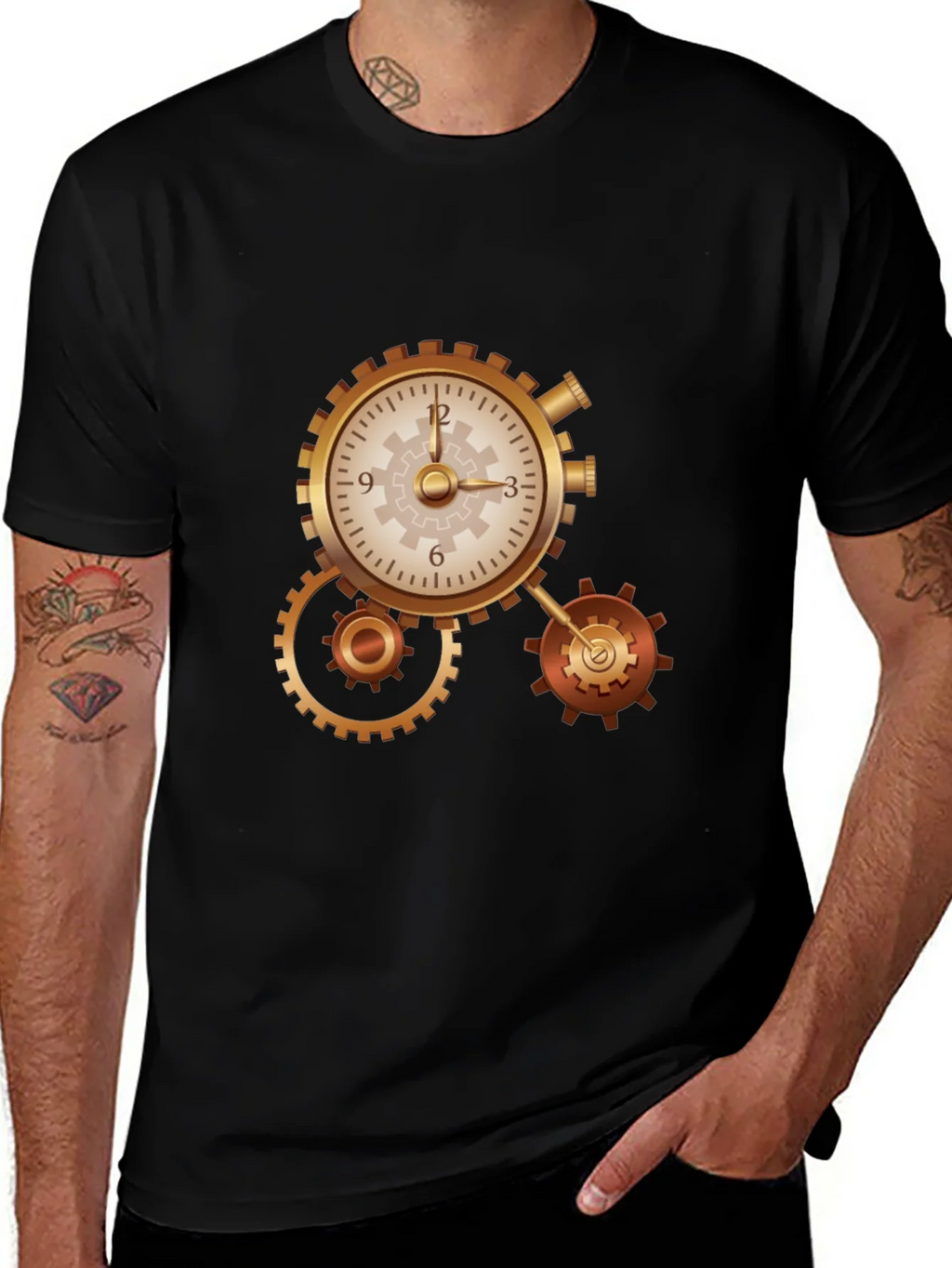 Steampunk Clockwork Gear Design Black T-Shirt product image 1