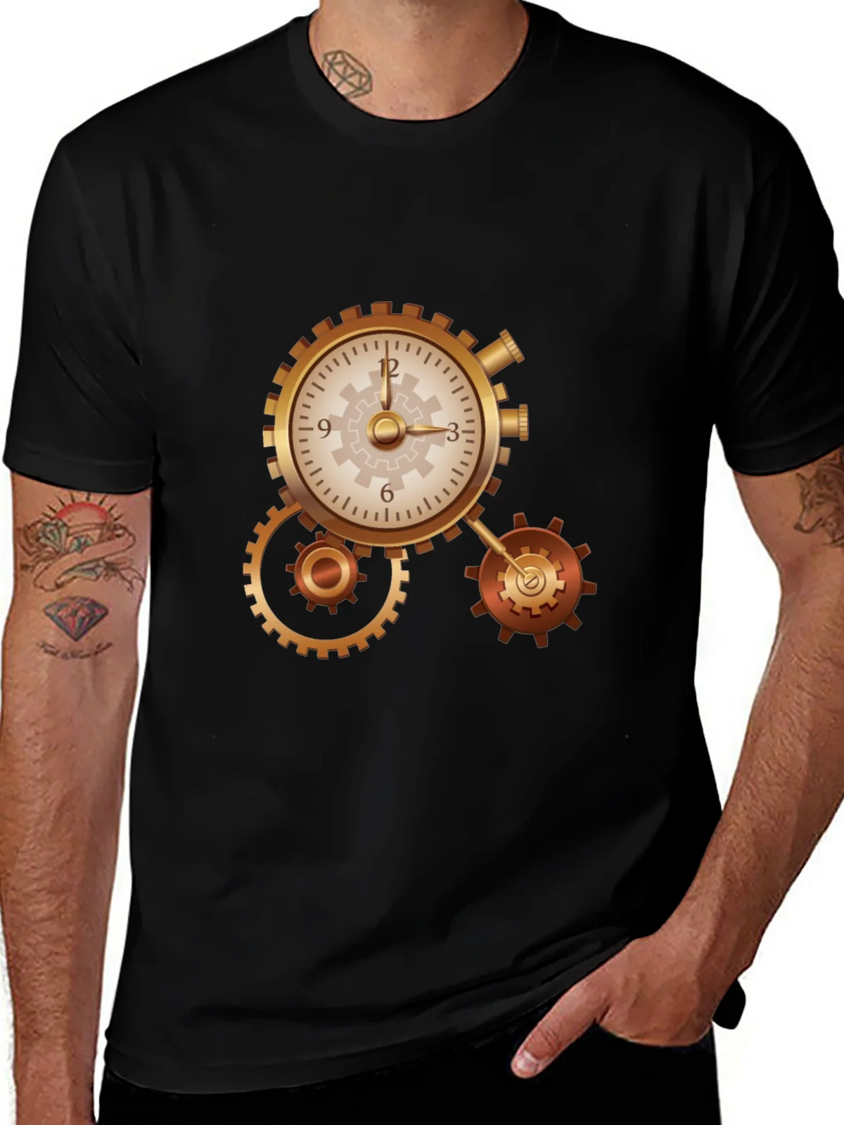 Steampunk Clockwork Gear Design Black T-Shirt product image 1