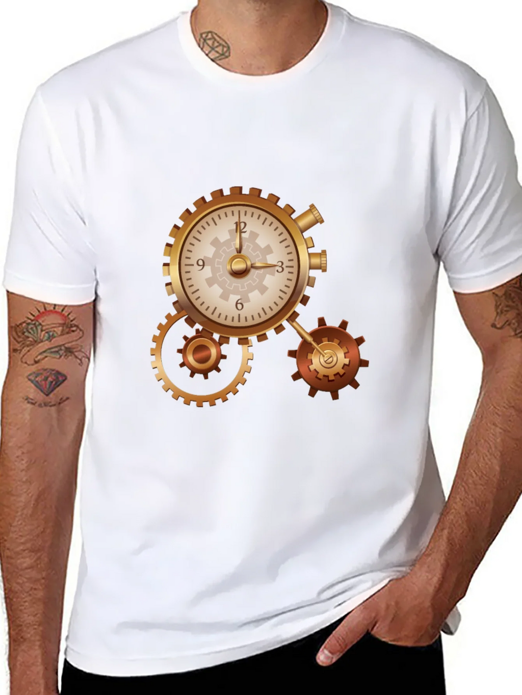 Steampunk Clockwork Gear Design Black T-Shirt product image 4