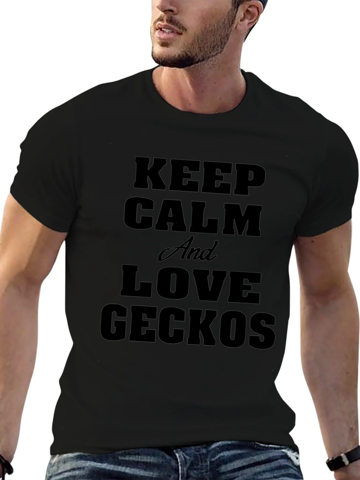 Keep Calm and Love Geckos Black T-Shirt product image 4