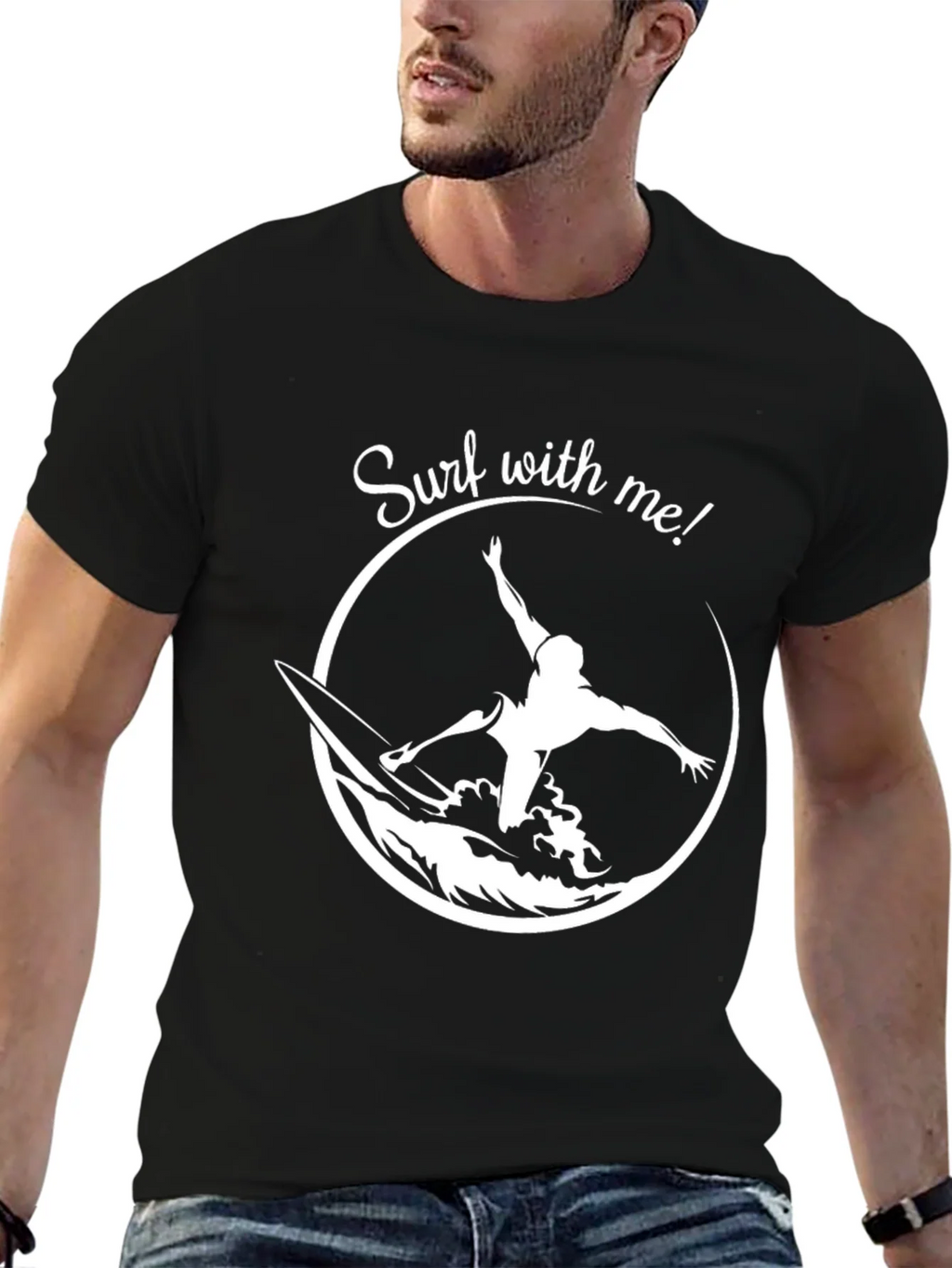 Surf With Me Graphic Tee - Black Cotton Surfing T-Shirt product image 4