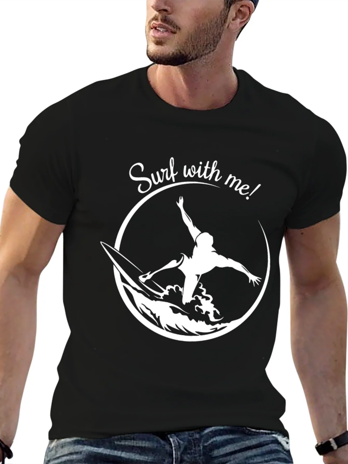 Surf With Me Graphic Tee - Black Cotton Surfing T-Shirt product image 4