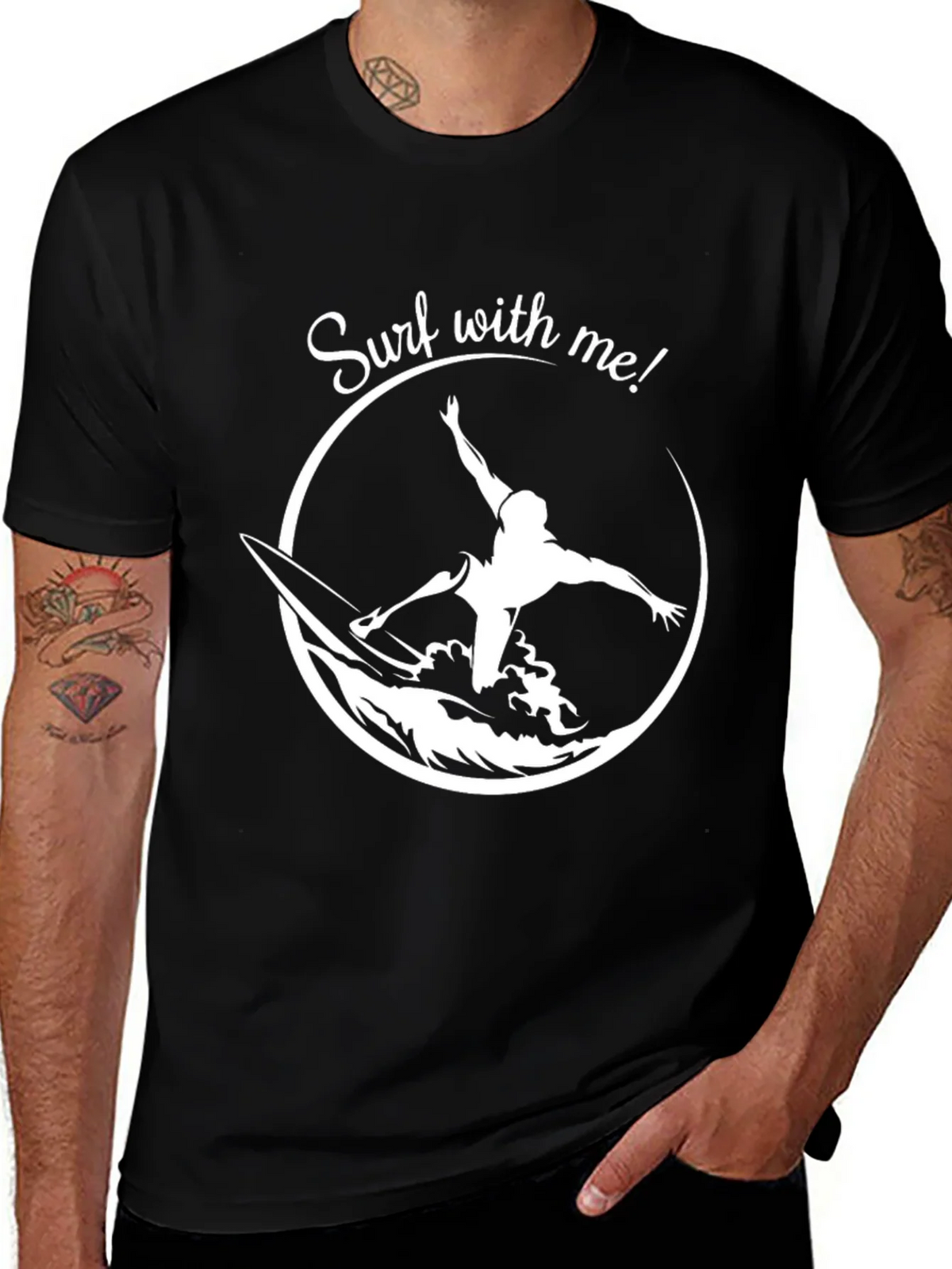 Surf With Me Graphic Tee - Black Cotton Surfing T-Shirt product image 1