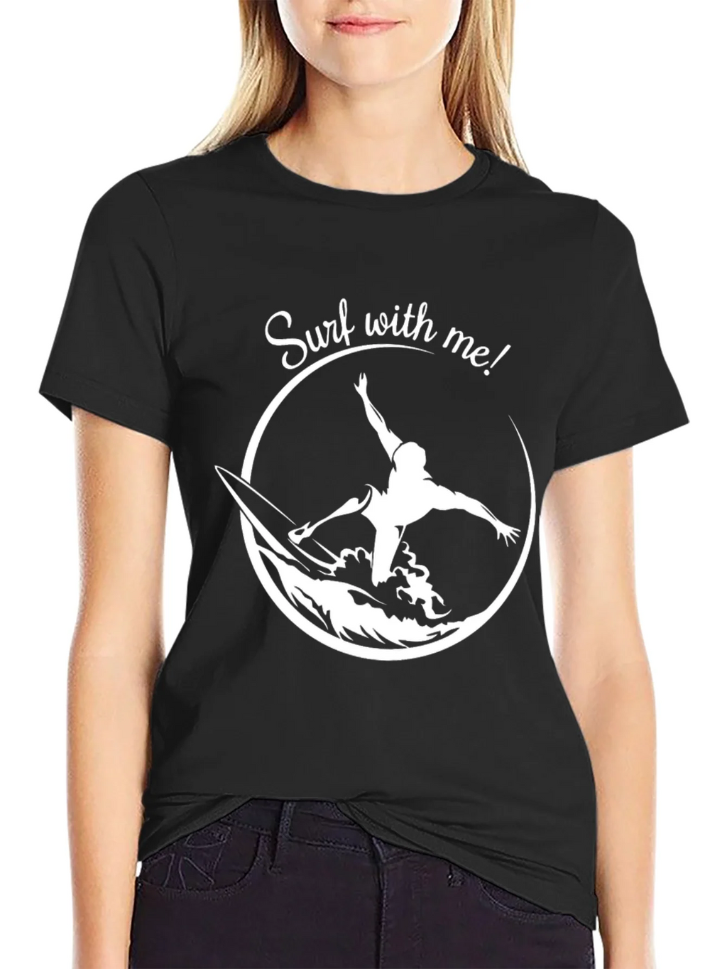 Surf With Me Graphic Tee - Black Cotton Surfing T-Shirt product image 2