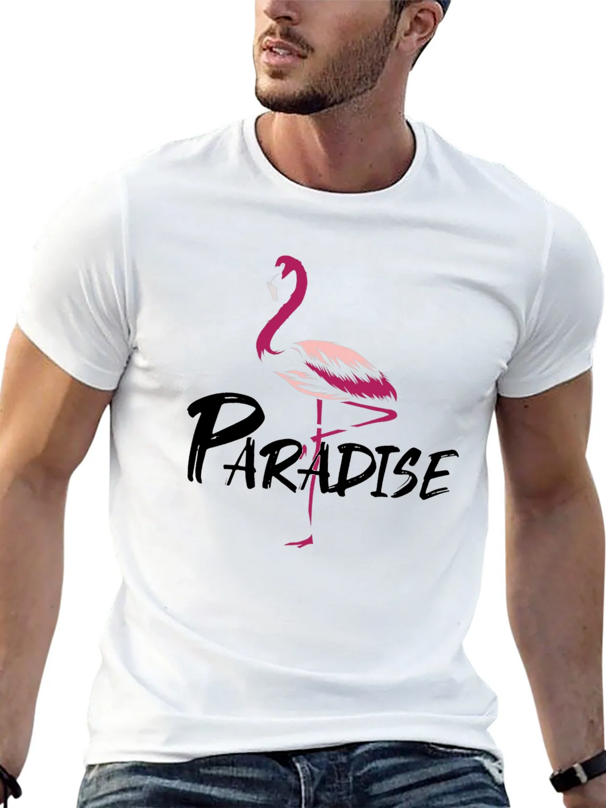 Flamingo Paradise Graphic Tee - Black Cotton T-Shirt product image 12