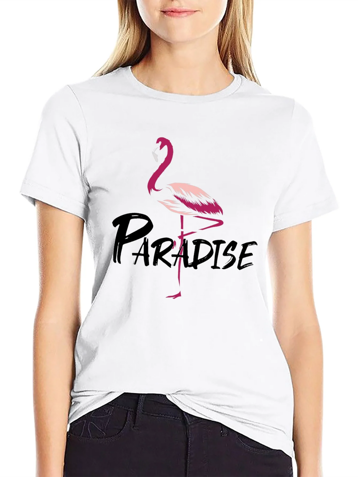 Flamingo Paradise Graphic Tee - Black Cotton T-Shirt product image 8