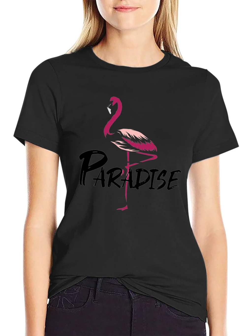 Flamingo Paradise Graphic Tee - Black Cotton T-Shirt product image 2