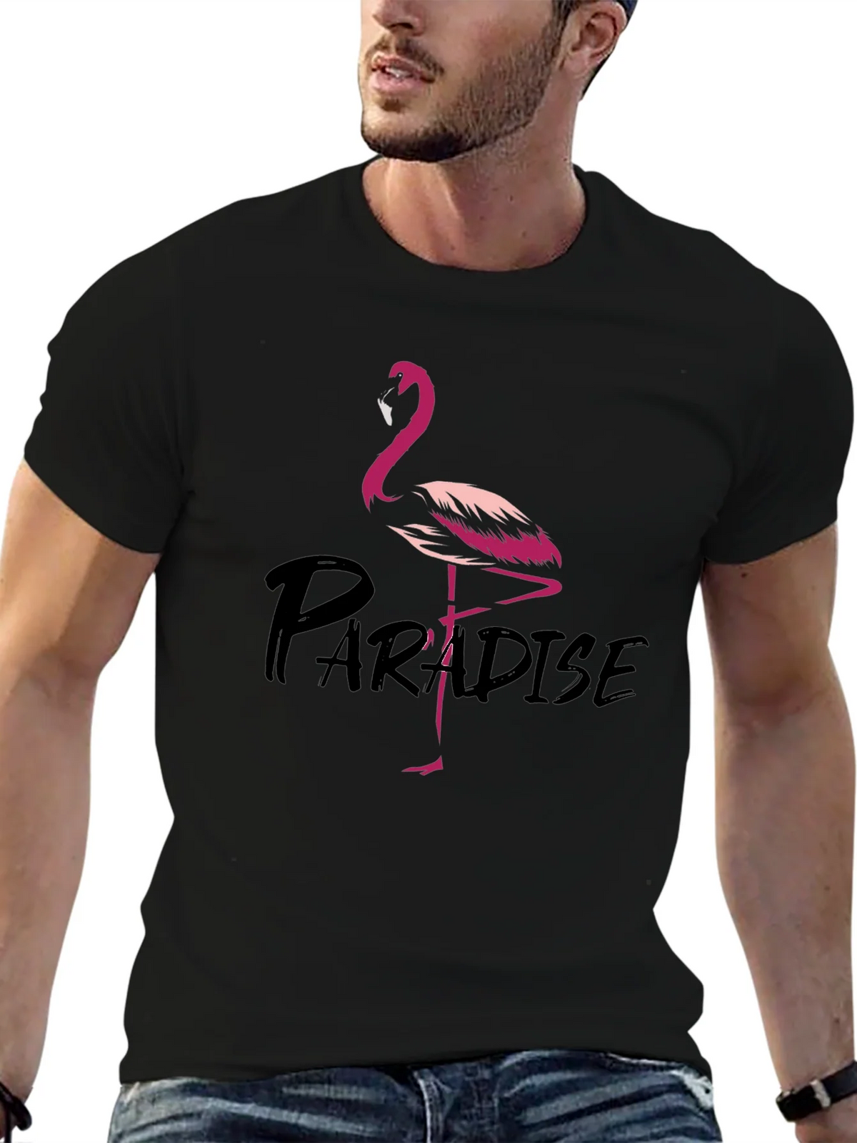 Flamingo Paradise Graphic Tee - Black Cotton T-Shirt product image 6