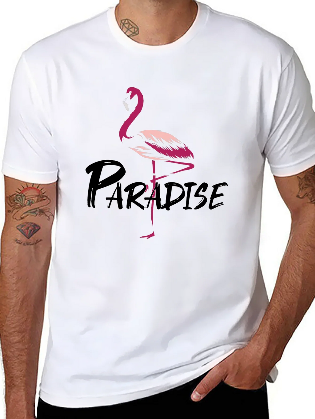 Flamingo Paradise Graphic Tee - Black Cotton T-Shirt product image 7