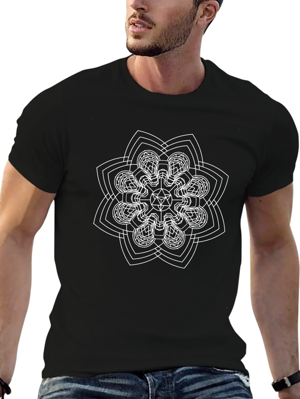 Geometric Mandala Graphic T-Shirt - Black product image 6