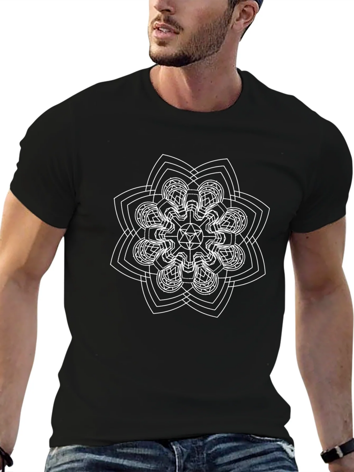 Geometric Mandala Graphic T-Shirt - Black product image 6