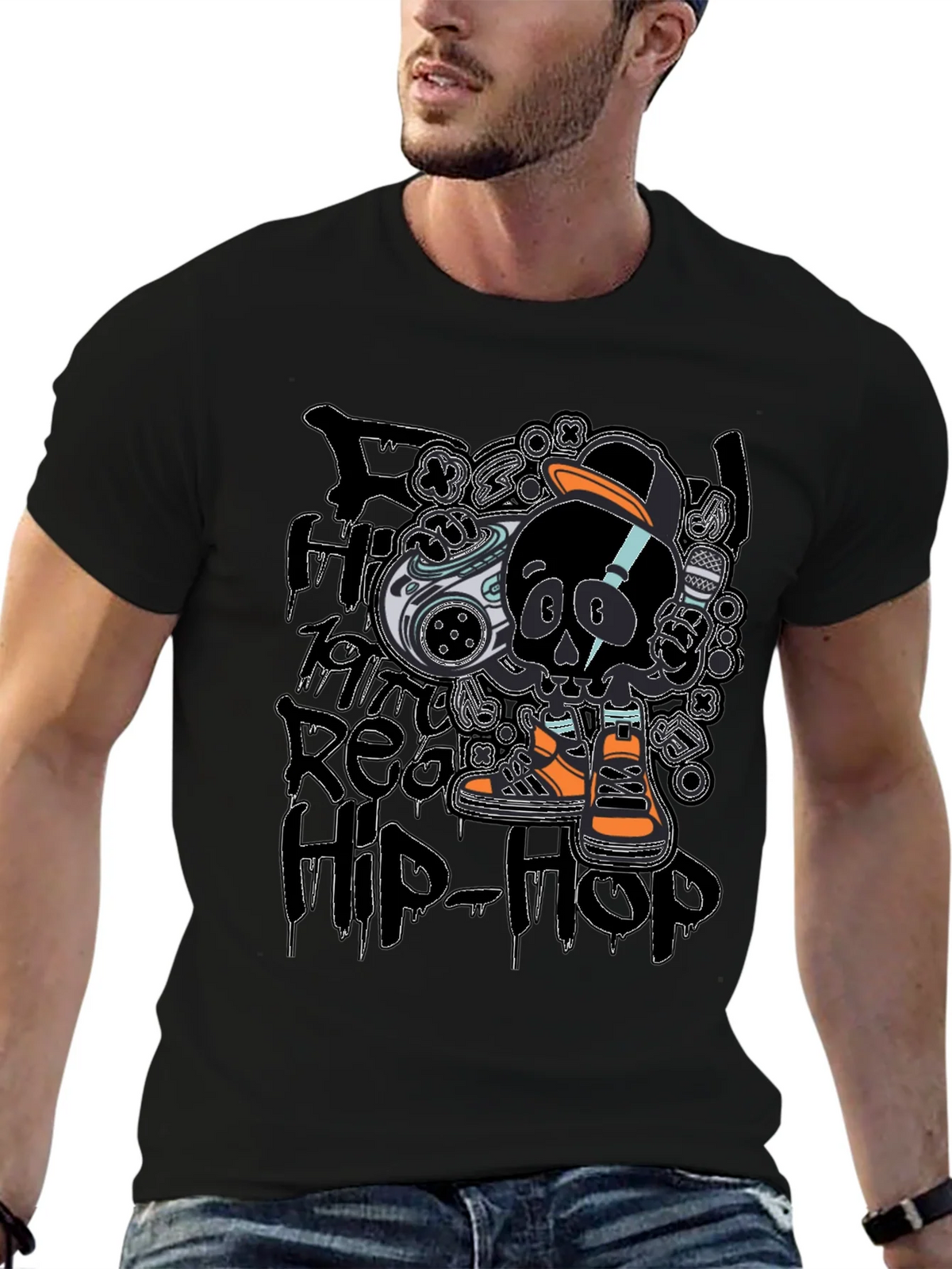Hip-Hop Skull T-Shirt - Black product image 5
