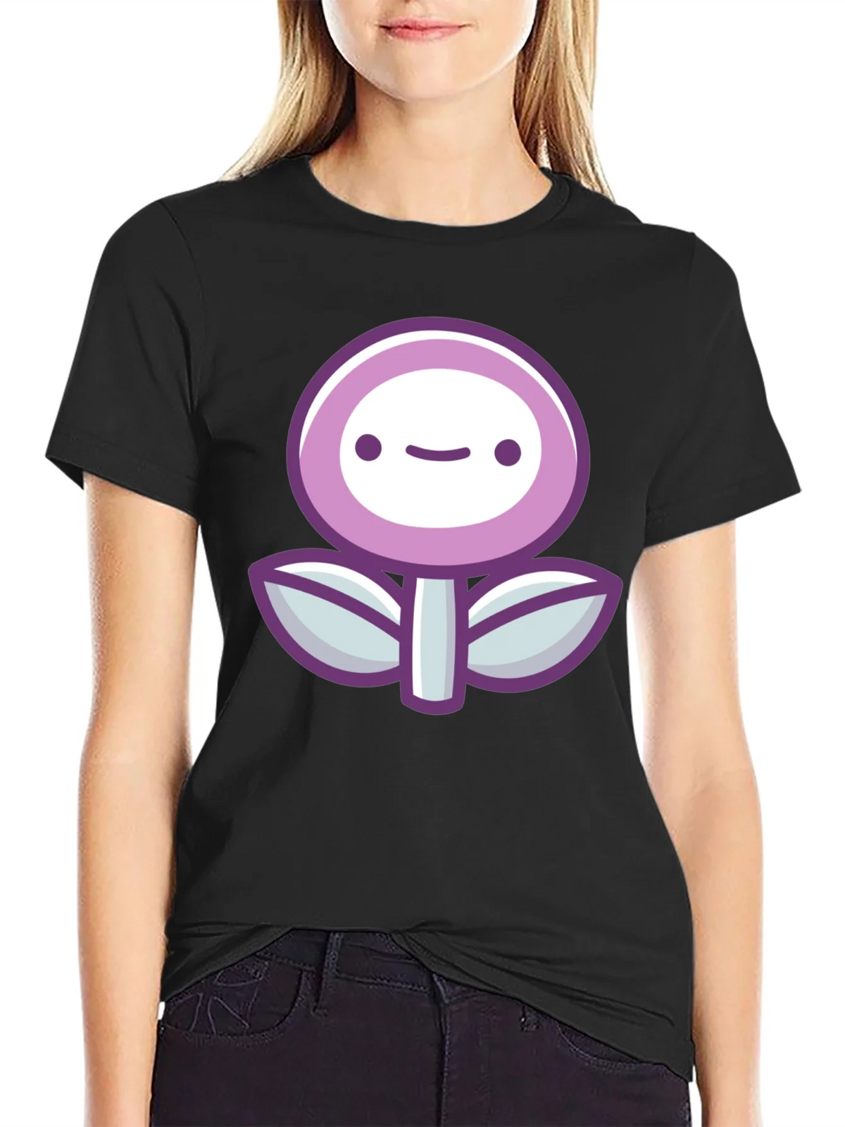Cute Flower Graphic Print Black T-Shirt product image 1