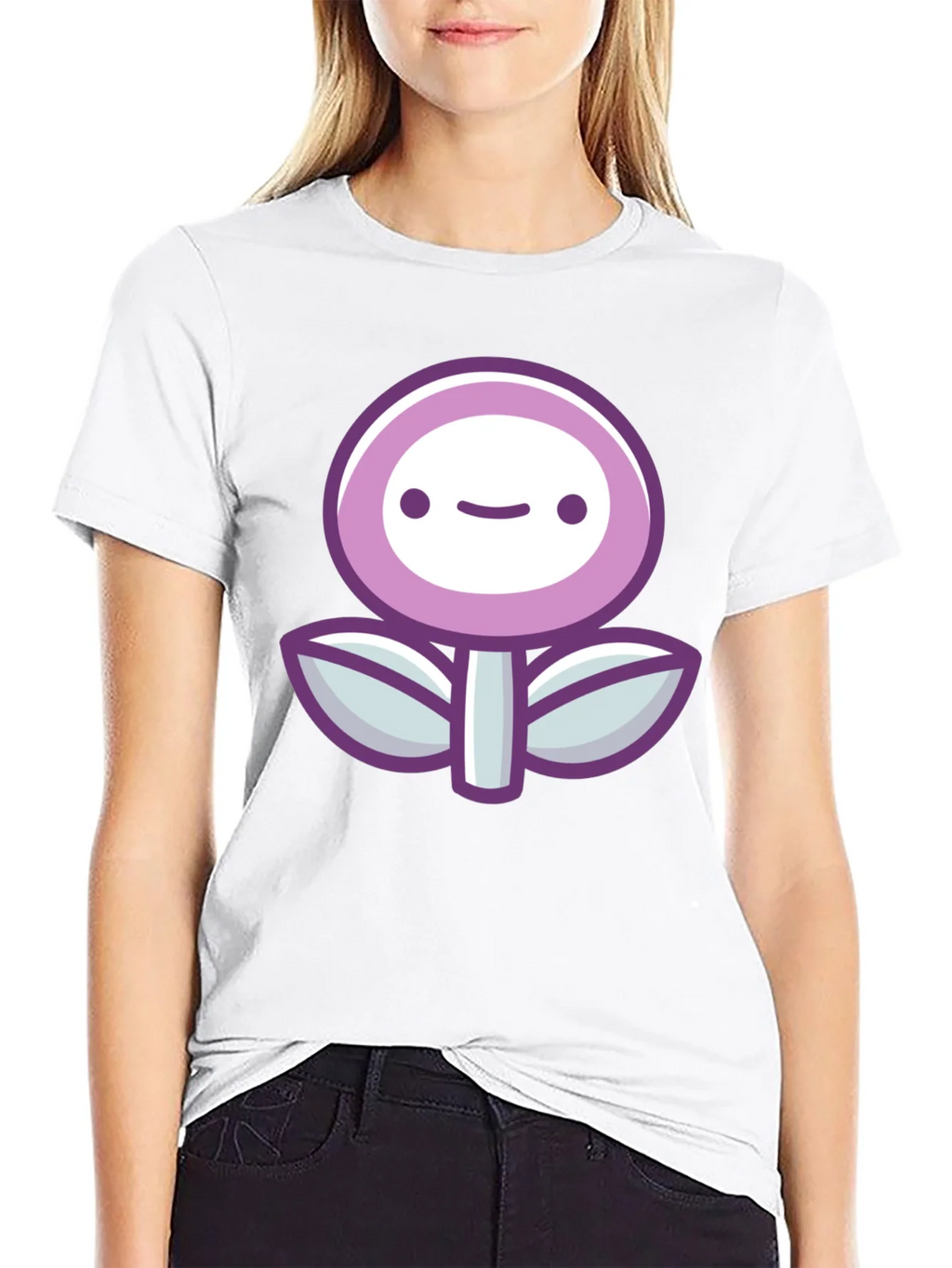 Cute Flower Graphic Print Black T-Shirt product image 5