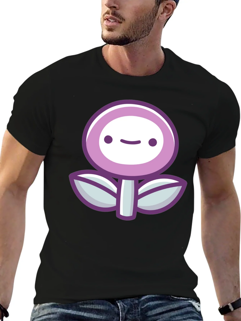 Cute Flower Graphic Print Black T-Shirt product image 3