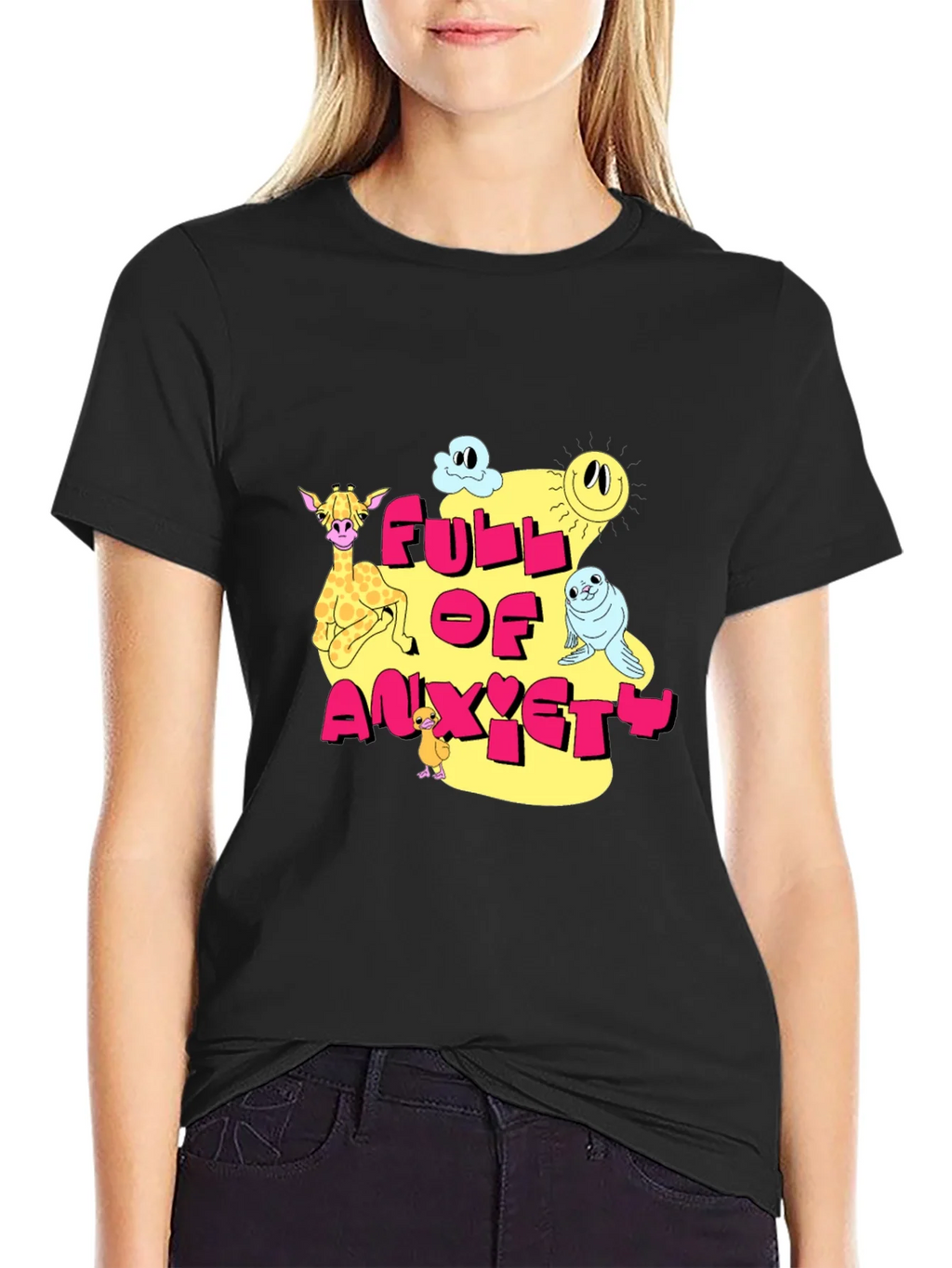 Full of Anxiety Cartoon Graphic Black Tee product image 2