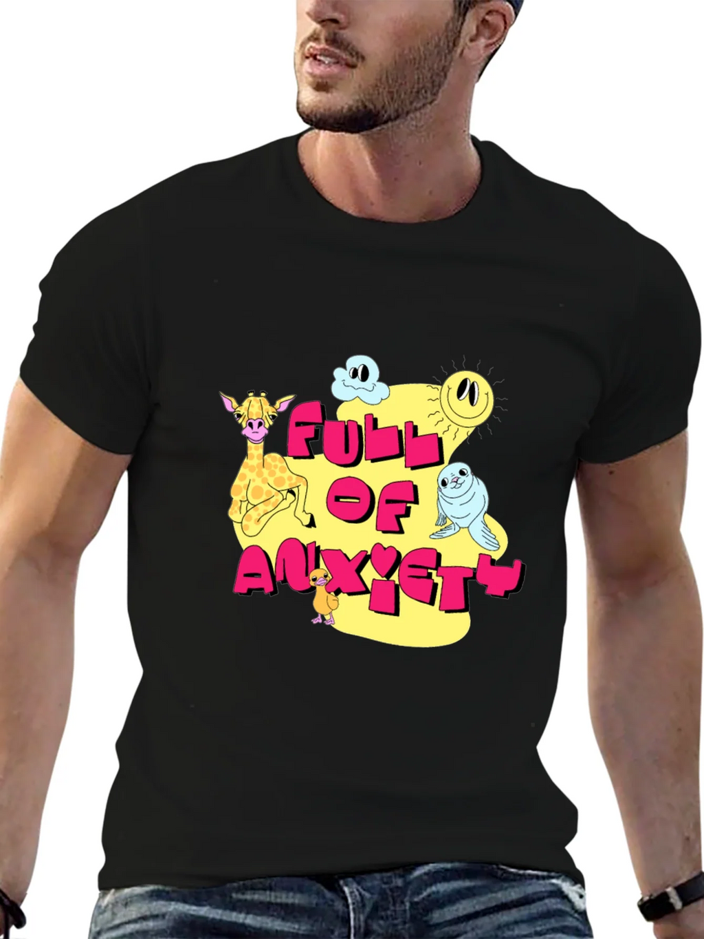 Full of Anxiety Cartoon Graphic Black Tee product image 4