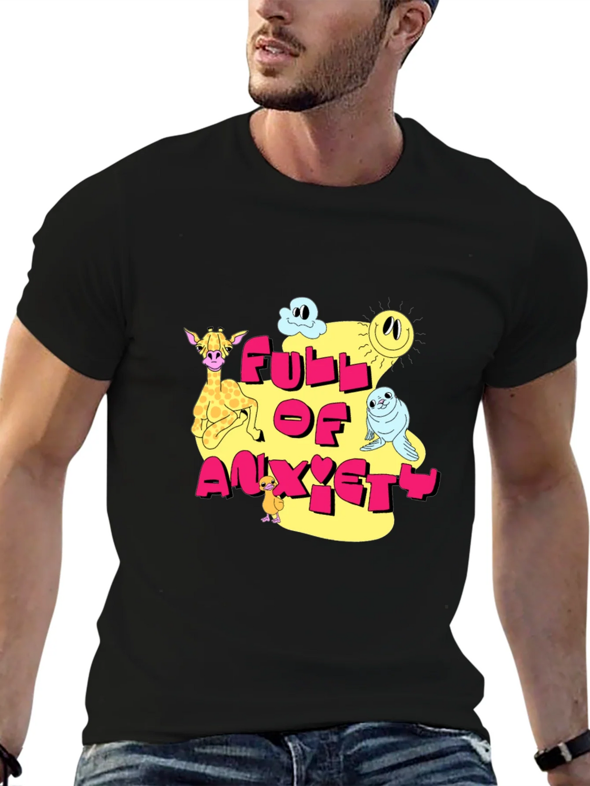 Full of Anxiety Cartoon Graphic Black Tee product image 4