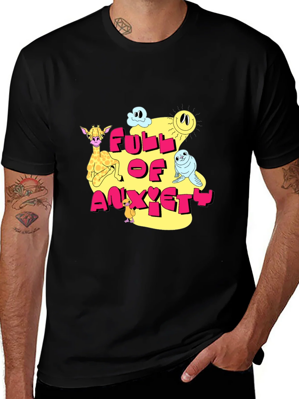 Full of Anxiety Cartoon Graphic Black Tee product image 1