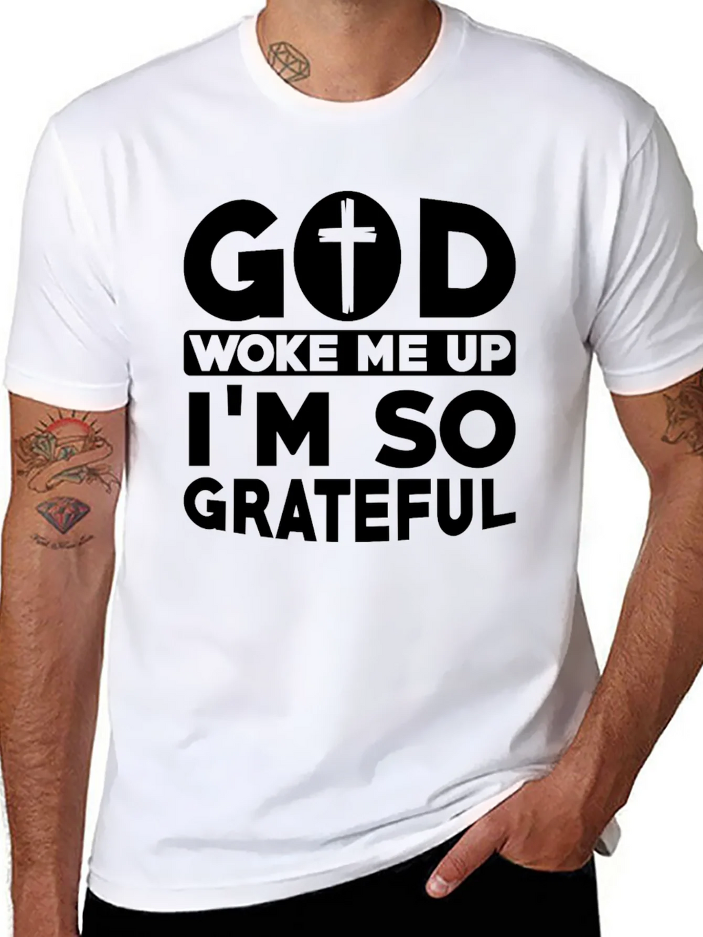 God Woke Me Up Grateful Black Tee product image 7