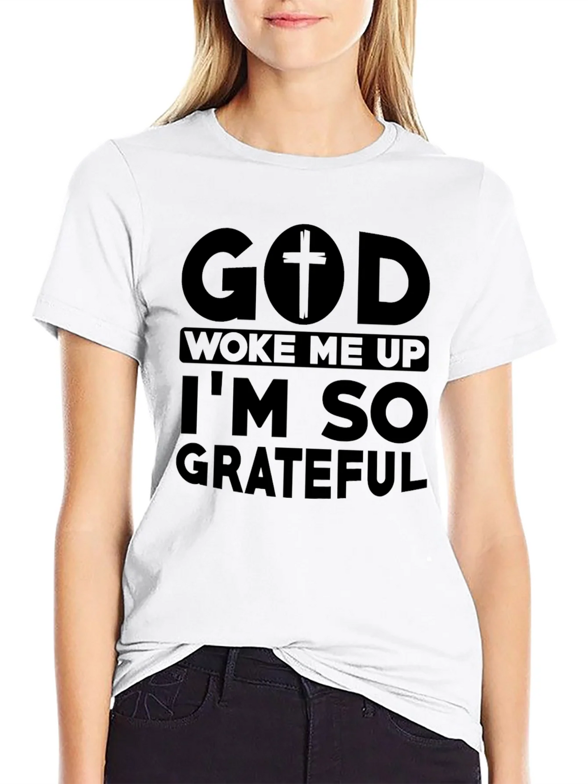 God Woke Me Up Grateful Black Tee product image 8