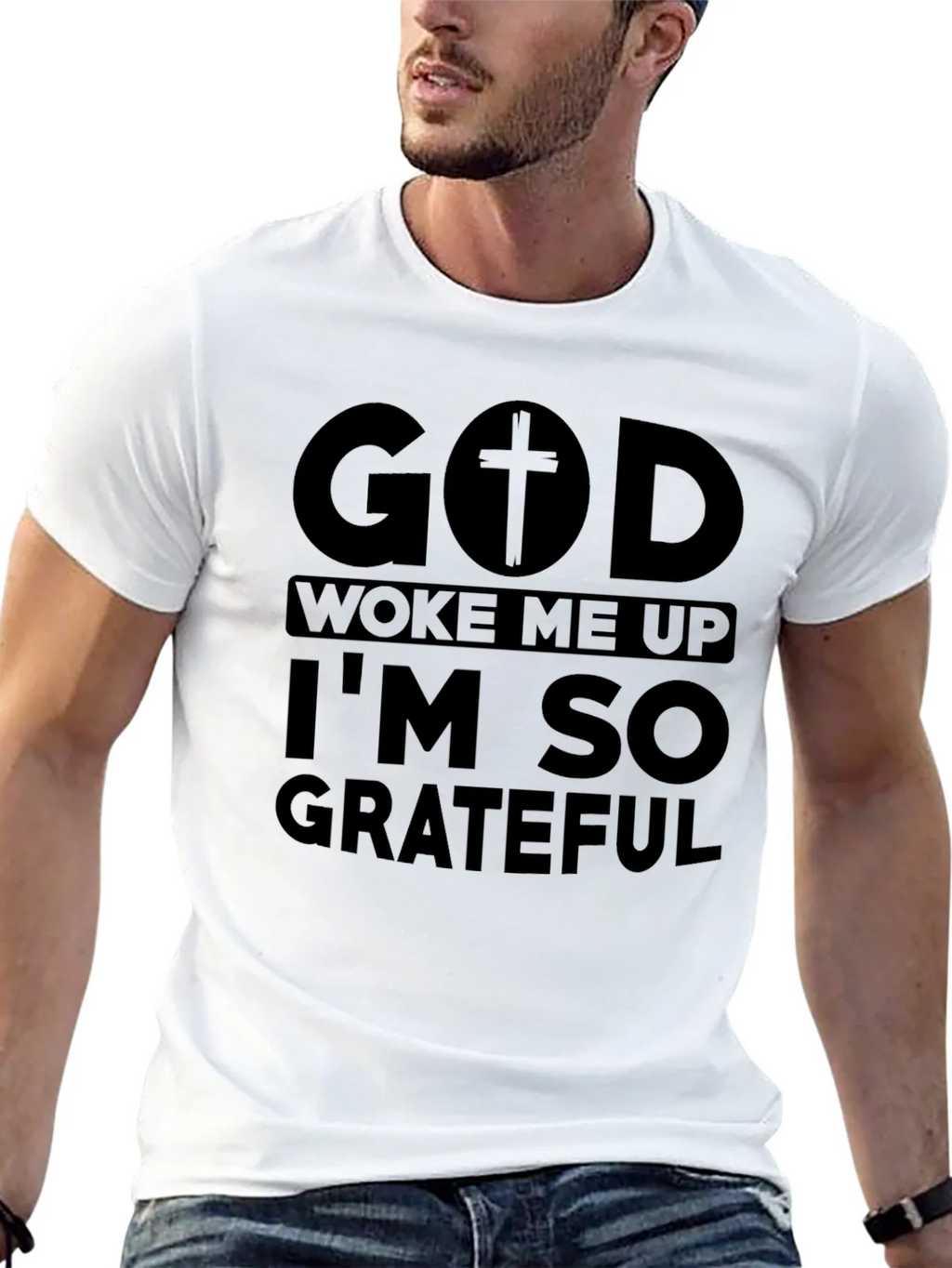 God Woke Me Up Grateful Black Tee product image 12