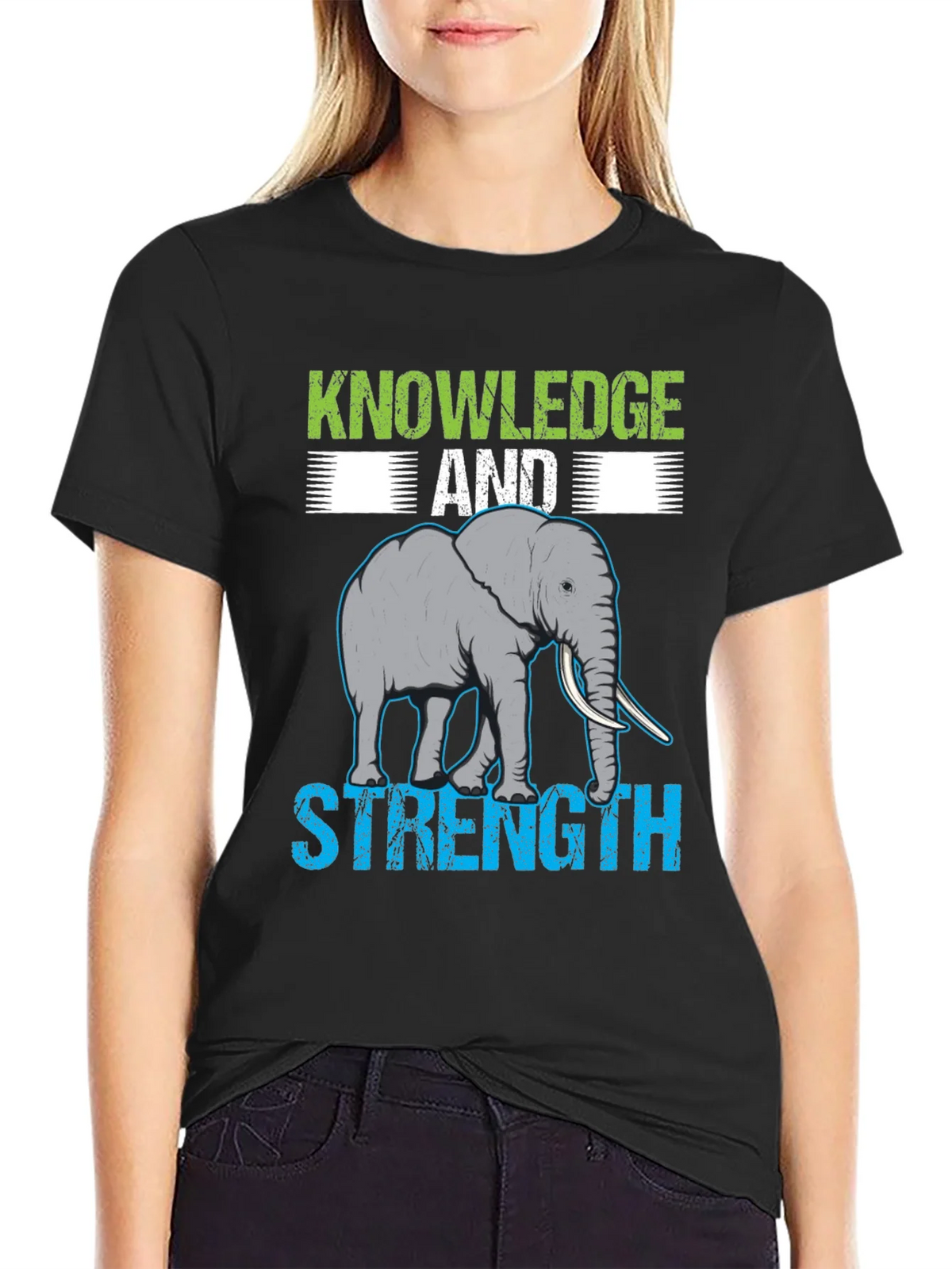 Knowledge & Strength Elephant Graphic T-Shirt product image 2