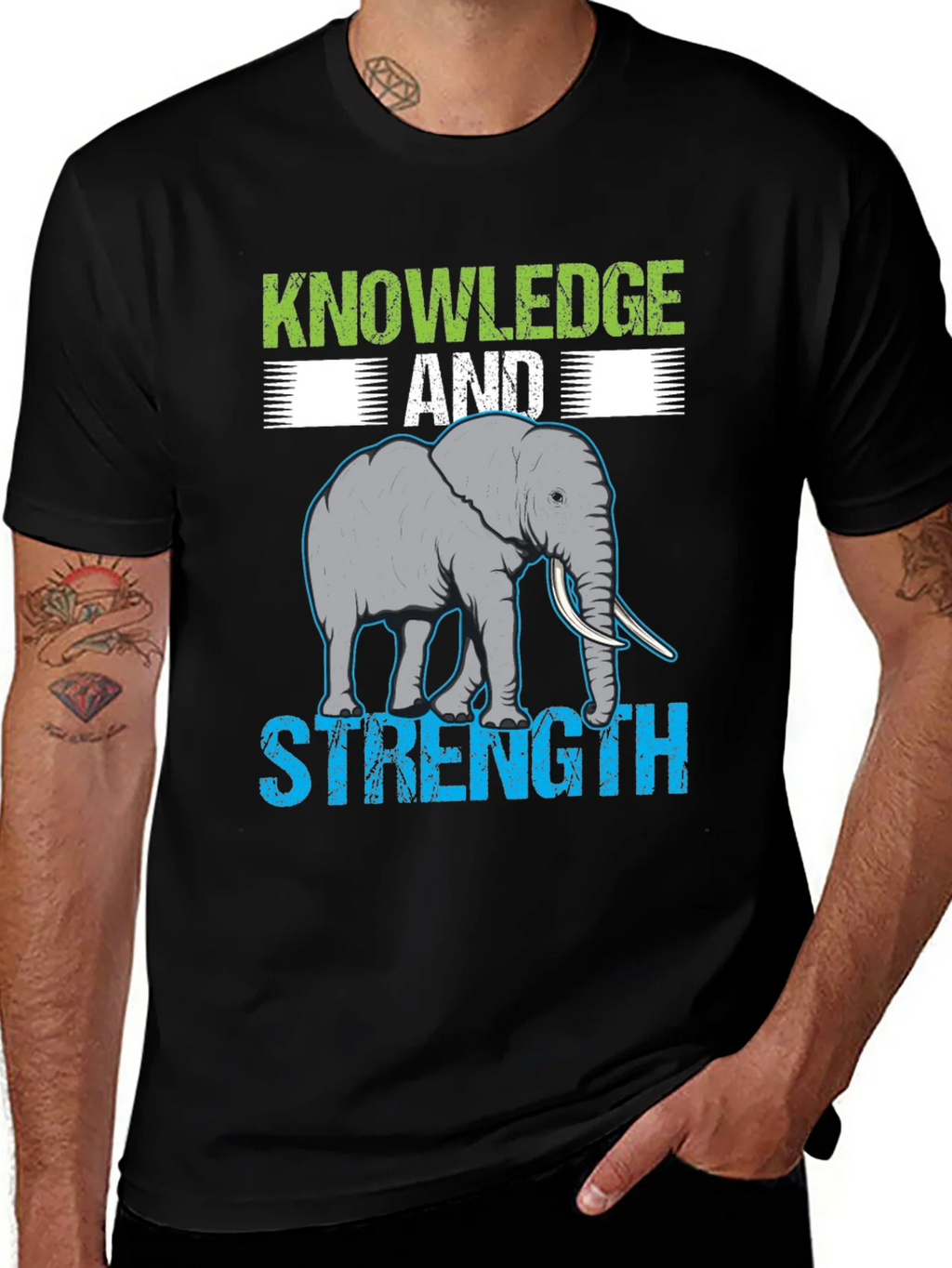 Knowledge & Strength Elephant Graphic T-Shirt product image 1
