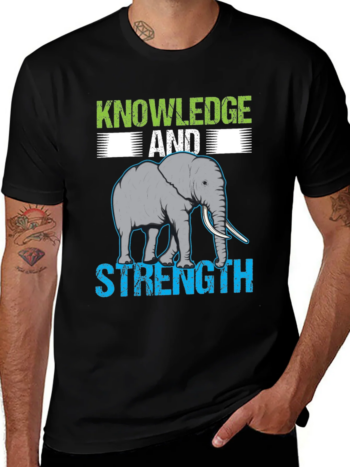 Knowledge & Strength Elephant Graphic T-Shirt product image 1